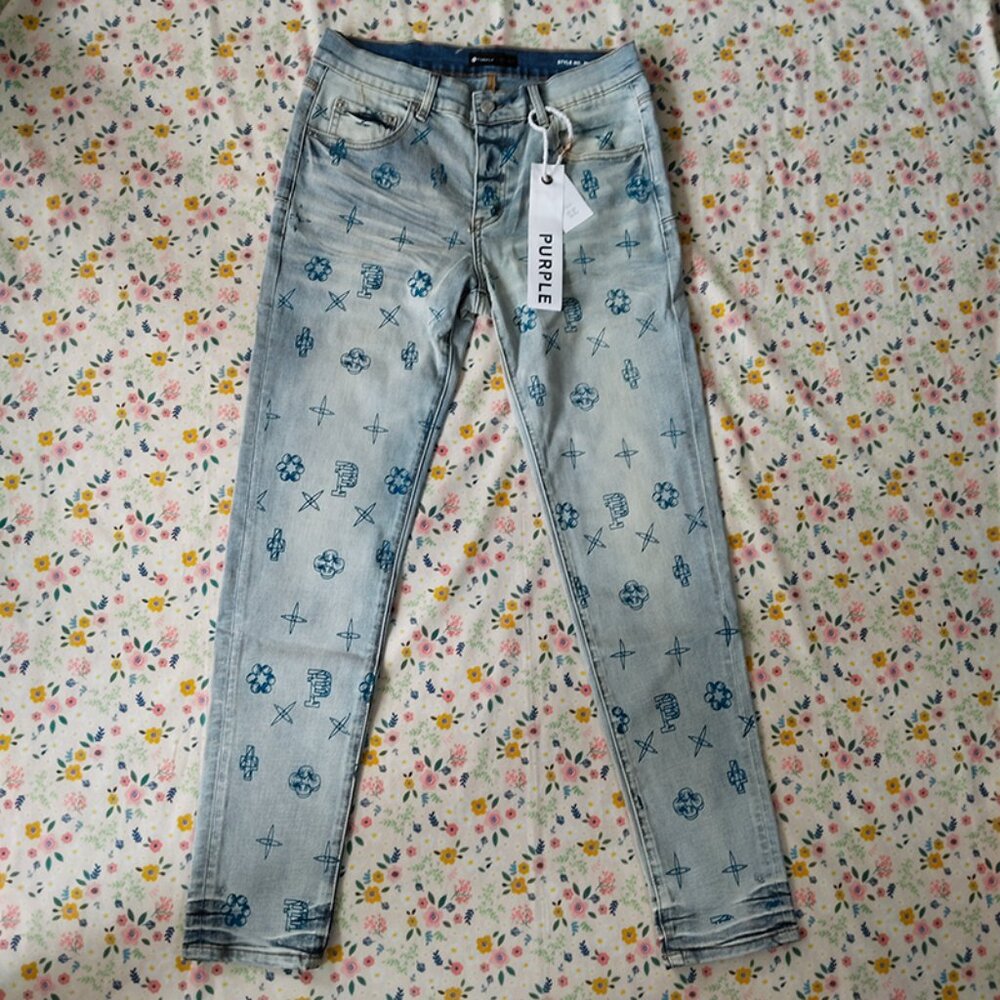 Purple Brand Outlined Monogram Indigo Skinny Jeans